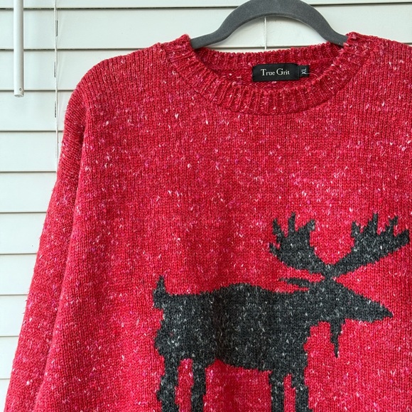 Vintage True Grit Alpine Moose Sweater Fair Isle Christmas Red XL Phoebe Buffay - Picture 5 of 13